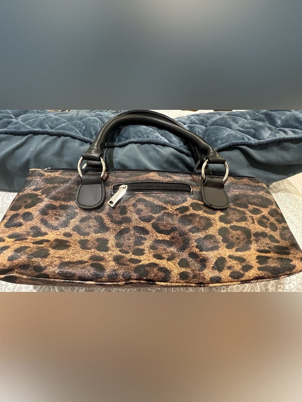 Leopard Print Wine Tote Bag with Black Trim